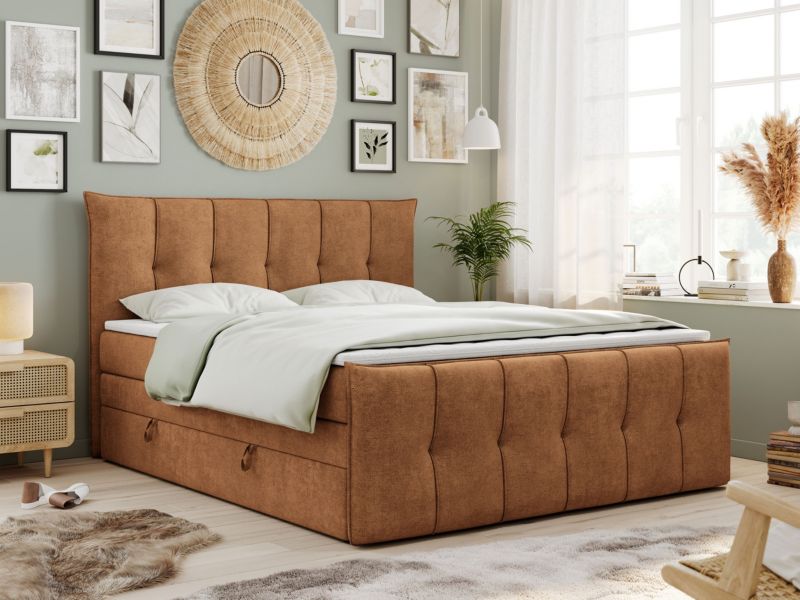 Łóżko kontynentalne MKS Meble PREMIUM 11 KING 180x200 H4 Pomarańczowy struktura 1szt.