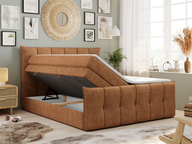 Łóżko kontynentalne MKS Meble PREMIUM 11 KING 180x200 H4 Pomarańczowy struktura 1szt.