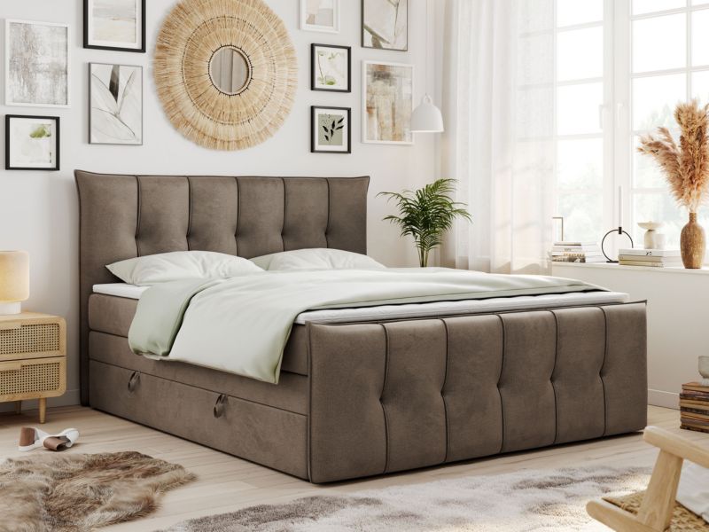 Łóżko kontynentalne MKS Meble PREMIUM 11 KING 200x200 H3 Brązowy welvet 1szt.