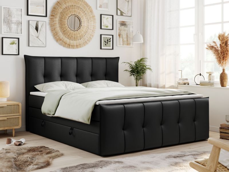Łóżko kontynentalne MKS Meble PREMIUM 11 KING 200x200 H3 Czarny ecoskóra 1szt.