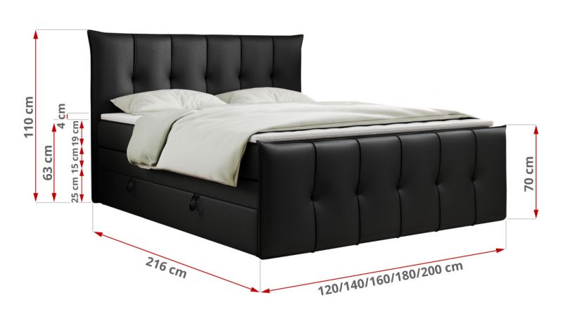 Łóżko kontynentalne MKS Meble PREMIUM 11 KING 200x200 H3 Czarny ecoskóra 1szt.