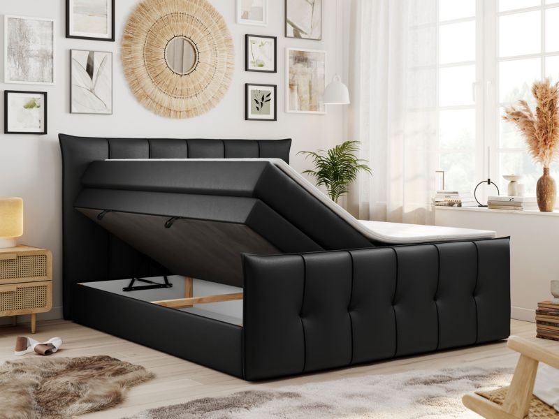 Łóżko kontynentalne MKS Meble PREMIUM 11 KING 200x200 H3 Czarny ecoskóra 1szt.