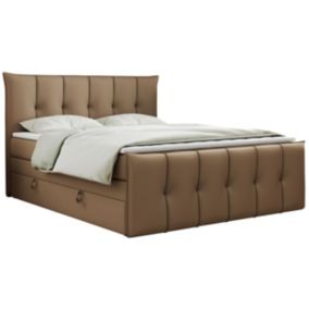 Łóżko kontynentalne MKS Meble PREMIUM 11 KING 200x200 H4 Brązowy ecoskóra 1szt.