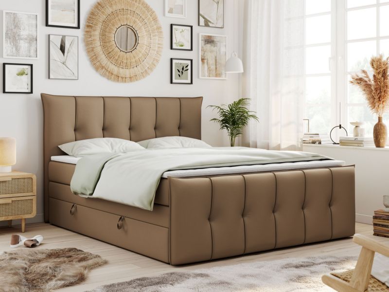 Łóżko kontynentalne MKS Meble PREMIUM 11 KING 200x200 H4 Brązowy ecoskóra 1szt.