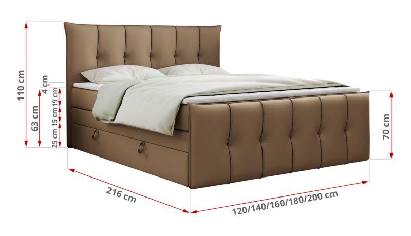 Łóżko kontynentalne MKS Meble PREMIUM 11 KING 200x200 H4 Brązowy ecoskóra 1szt.