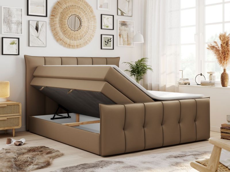 Łóżko kontynentalne MKS Meble PREMIUM 11 KING 200x200 H4 Brązowy ecoskóra 1szt.