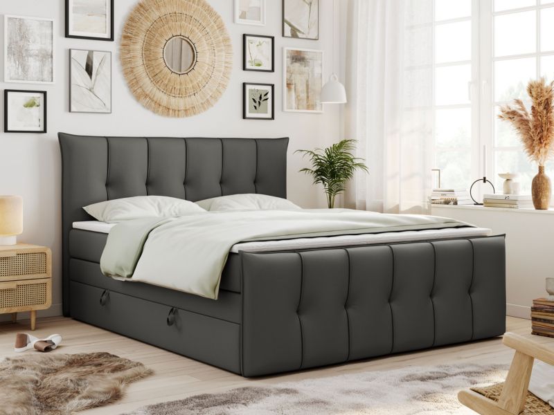 Łóżko kontynentalne MKS Meble PREMIUM 11 KING 200x200 H4 Ciemnoszary ecoskóra 1szt.