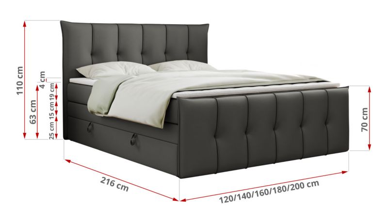 Łóżko kontynentalne MKS Meble PREMIUM 11 KING 200x200 H4 Ciemnoszary ecoskóra 1szt.