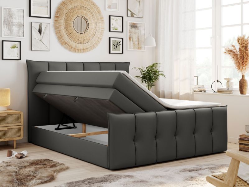 Łóżko kontynentalne MKS Meble PREMIUM 11 KING 200x200 H4 Ciemnoszary ecoskóra 1szt.