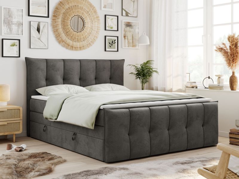Łóżko kontynentalne MKS Meble PREMIUM 11 KING 200x200 H4 Ciemnoszary welvet 1szt.