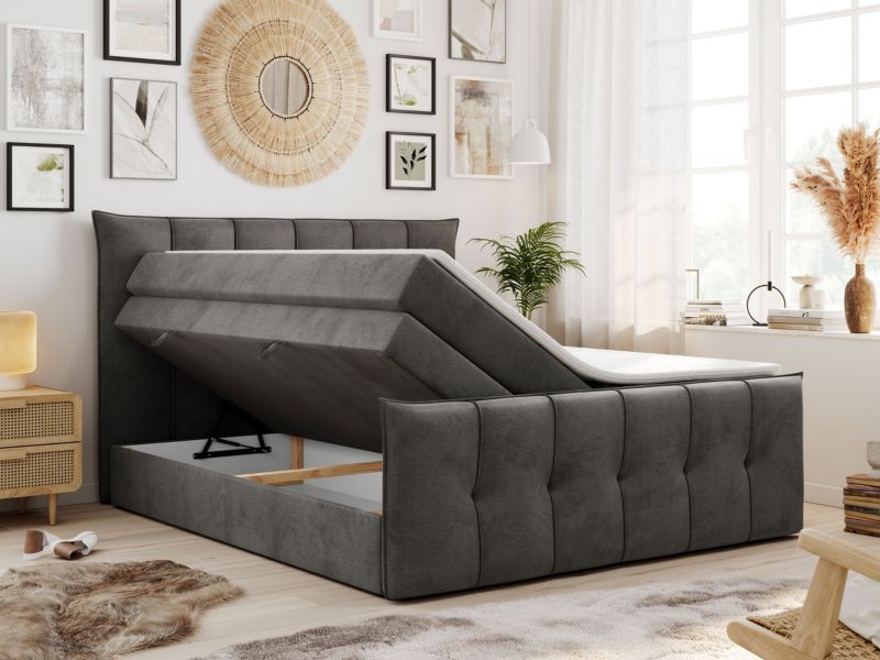 Łóżko kontynentalne MKS Meble PREMIUM 11 KING 200x200 H4 Ciemnoszary welvet 1szt.
