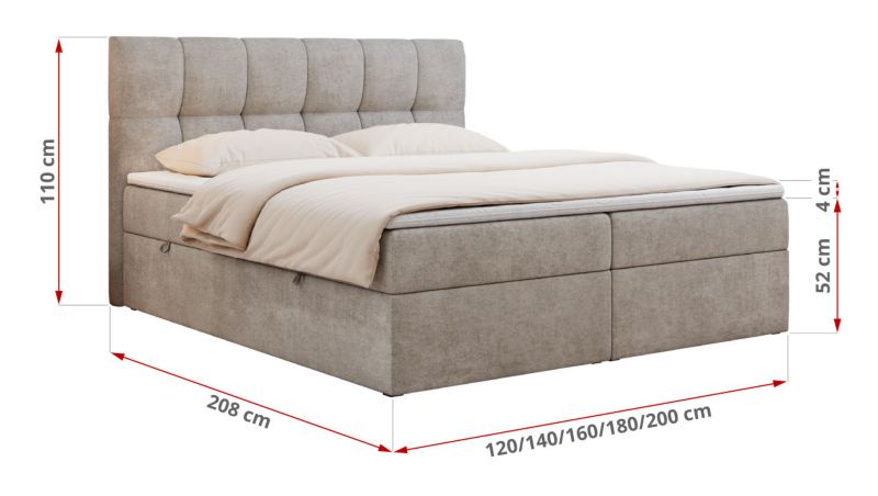 Łóżko kontynentalne MKS Meble RICO 140x200 H3 Beżowy struktura 1szt.