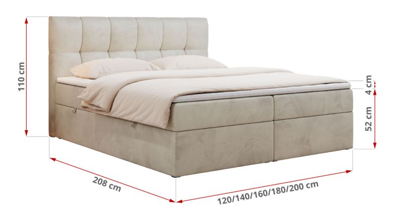 Łóżko kontynentalne MKS Meble RICO 140x200 H3 Beżowy welvet 1szt.