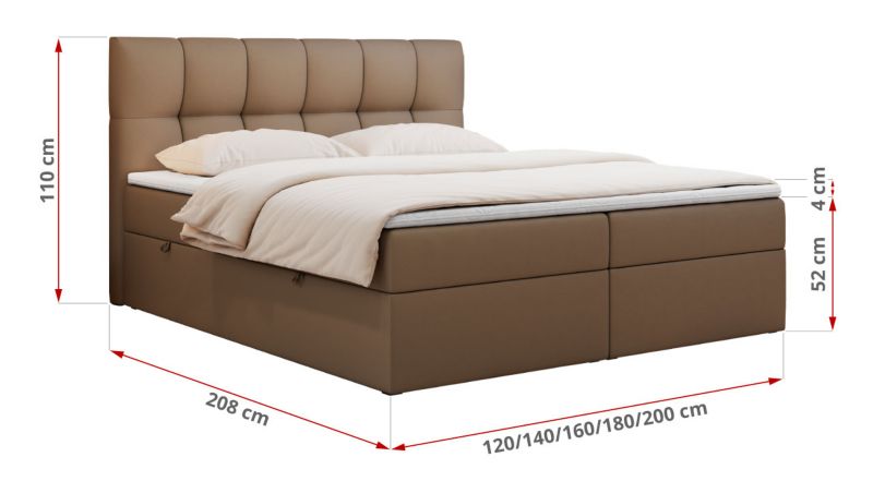 Łóżko kontynentalne MKS Meble RICO 140x200 H3 Brązowy ecoskóra 1szt.