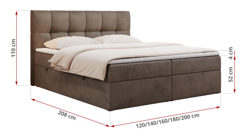 Łóżko kontynentalne MKS Meble RICO 140x200 H3 Brązowy welvet 1szt.