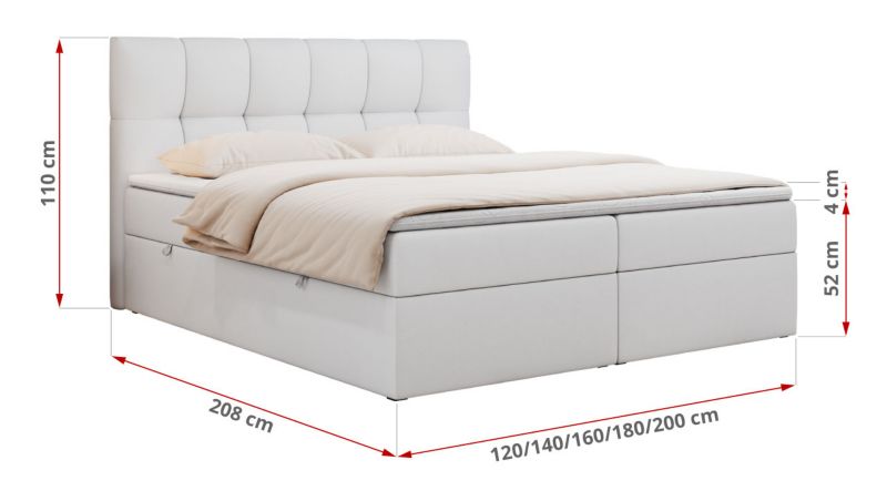 Łóżko kontynentalne MKS Meble RICO 160x200 H3 Biały ecoskóra 1szt.