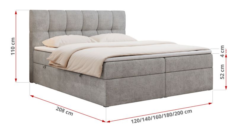 Łóżko kontynentalne MKS Meble RICO 160x200 H3 Jasnoszary struktura 1szt.