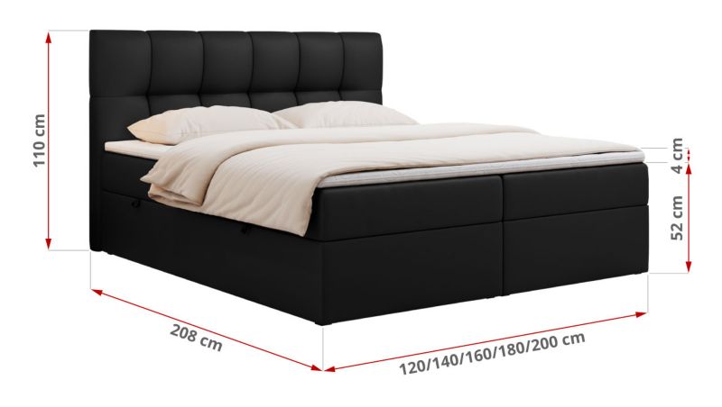Łóżko kontynentalne MKS Meble RICO 180x200 H3 Czarny ecoskóra 1szt.