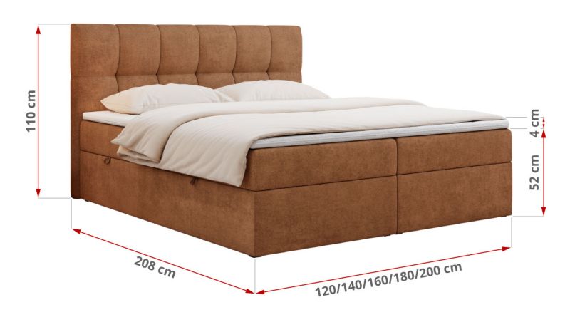 Łóżko kontynentalne MKS Meble RICO 180x200 H4 Pomarańczowy struktura 1szt.