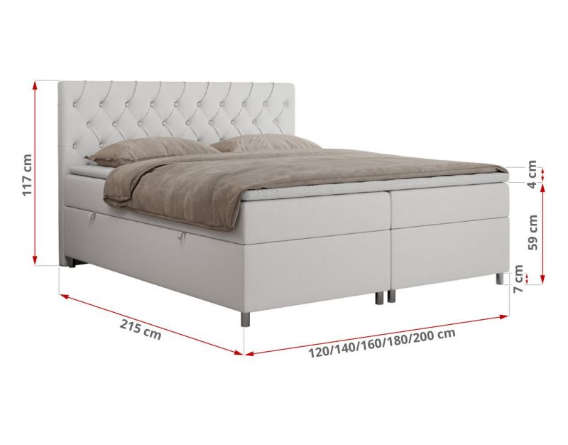 Łóżko kontynentalne MKS Meble ROMA 140x200 H3 Biały ecoskóra 1szt.