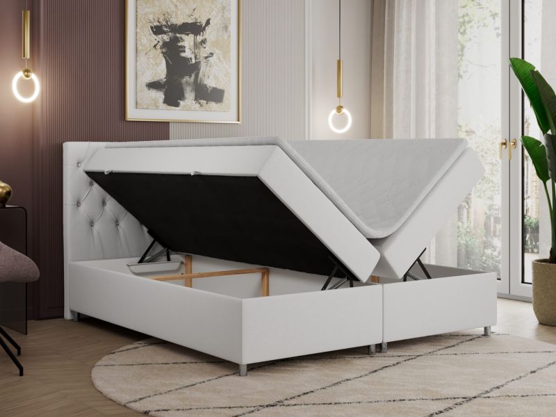 Łóżko kontynentalne MKS Meble ROMA 140x200 H3 Biały ecoskóra 1szt.