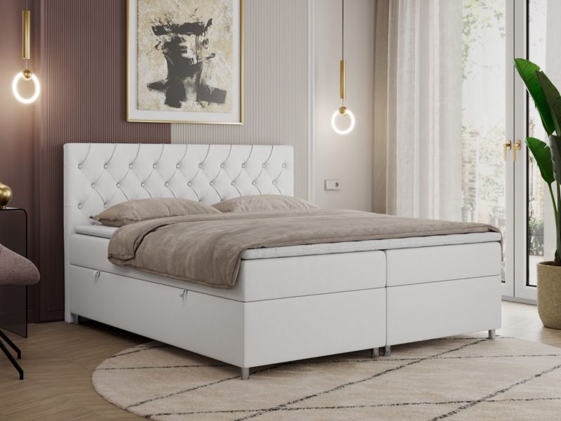 Łóżko kontynentalne MKS Meble ROMA 160x200 H3 Biały ecoskóra 1szt.