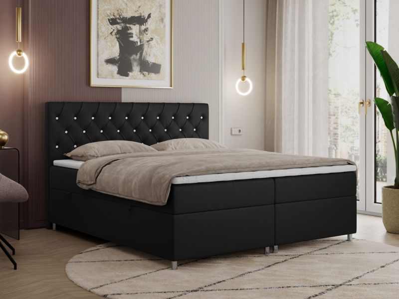 Łóżko kontynentalne MKS Meble ROMA 160x200 H4 Czarny ecoskóra 1szt.