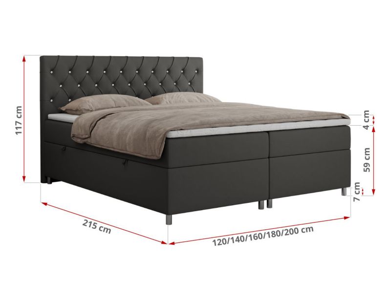 Łóżko kontynentalne MKS Meble ROMA 160x200 H4 Szary ecoskóra 1szt.