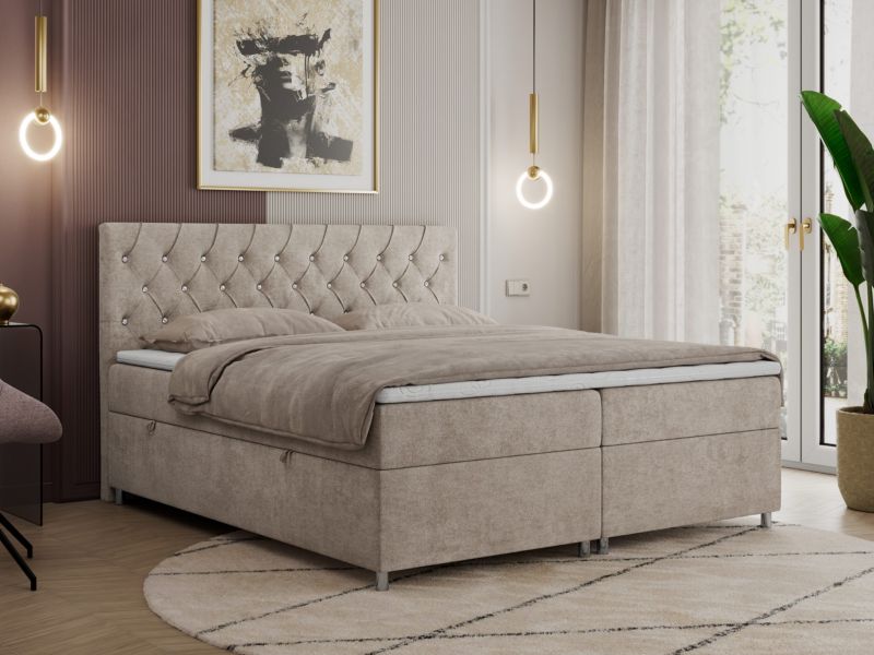 Łóżko kontynentalne MKS Meble ROMA 180x200 H3 Beżowy struktura 1szt.
