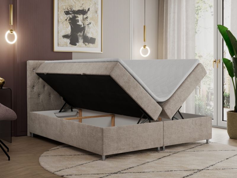 Łóżko kontynentalne MKS Meble ROMA 180x200 H3 Beżowy struktura 1szt.