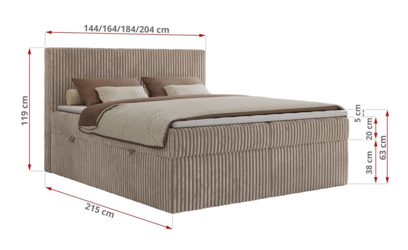 Łóżko kontynentalne MKS Meble TILIANO 140x200 H3 jasnobrązowy sztruks 1szt.