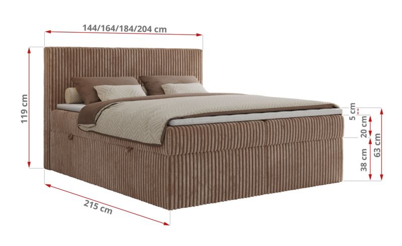 Łóżko kontynentalne MKS Meble TILIANO 140x200 H4 brązowy sztruks 1szt.