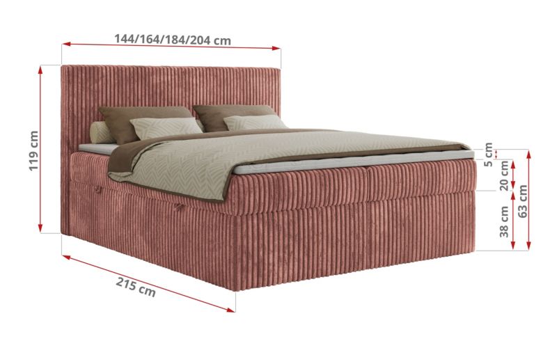 Łóżko kontynentalne MKS Meble TILIANO 140x200 H4 różowy sztruks 1szt.