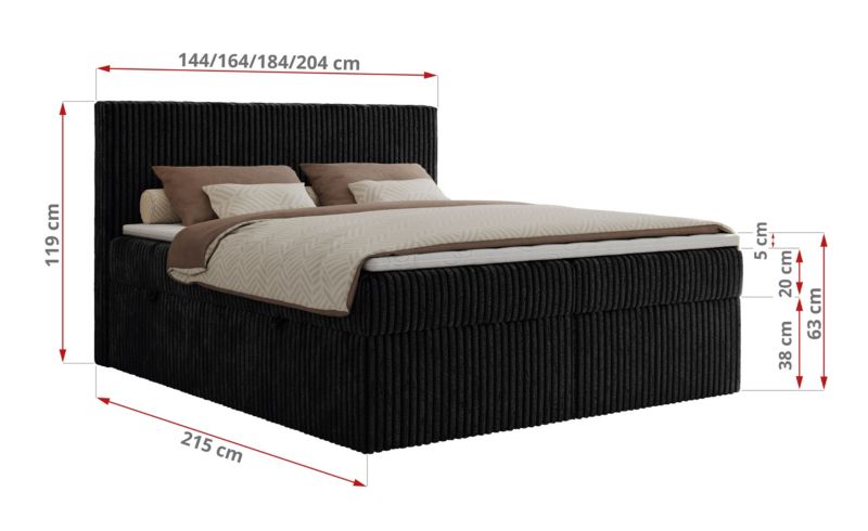 Łóżko kontynentalne MKS Meble TILIANO 160x200 H3 czarny sztruks 1szt.