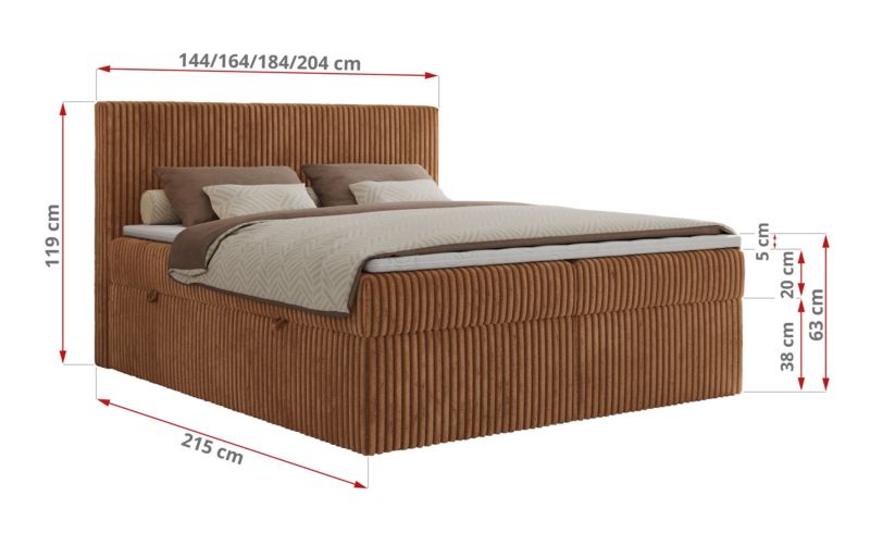 Łóżko kontynentalne MKS Meble TILIANO 180x200 H3 pomarańczowy sztruks 1szt.