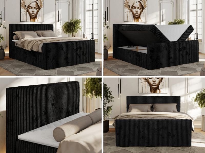 Łóżko kontynentalne MKS Meble TILIANO DUO 140x200 H3 czarny sztruks 1szt.