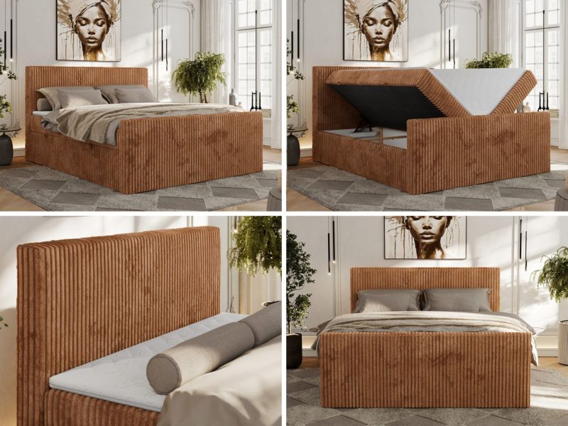 Łóżko kontynentalne MKS Meble TILIANO DUO 180x200 H4 pomarańczowy sztruks 1szt.