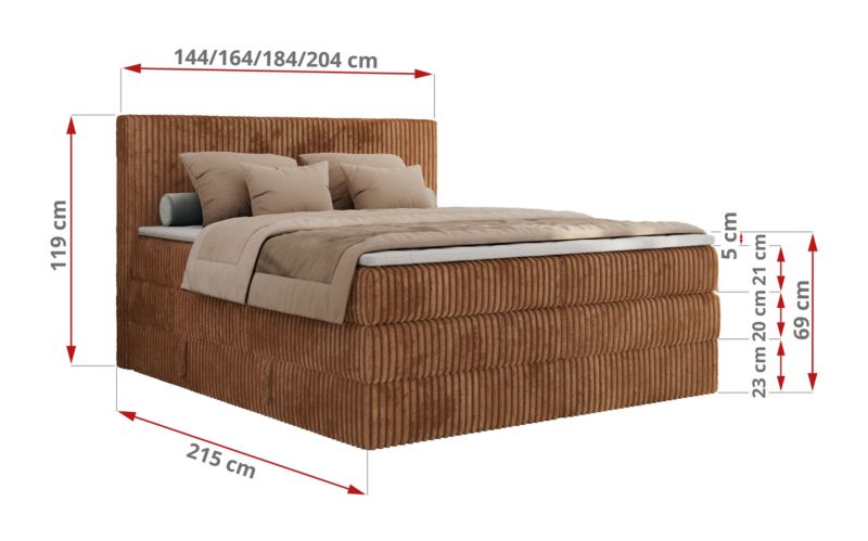 Łóżko kontynentalne MKS Meble TILIANO KING 140x200 H3 pomarańczowy sztruks 1szt.
