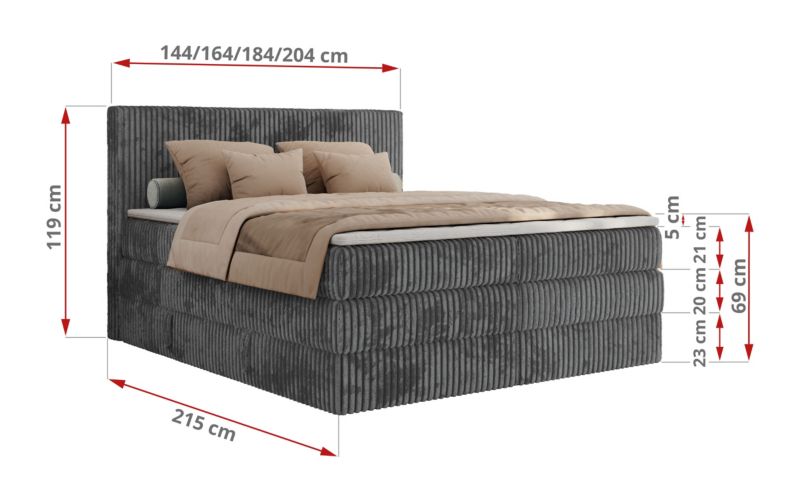 Łóżko kontynentalne MKS Meble TILIANO KING 140x200 H3 szary sztruks 1szt.