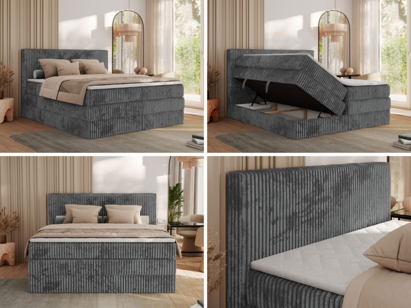 Łóżko kontynentalne MKS Meble TILIANO KING 140x200 H3 szary sztruks 1szt.