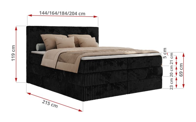 Łóżko kontynentalne MKS Meble TILIANO KING 140x200 H4 czarny sztruks 1szt.