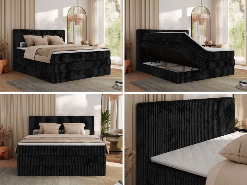 Łóżko kontynentalne MKS Meble TILIANO KING 160x200 H3 czarny sztruks 1szt.
