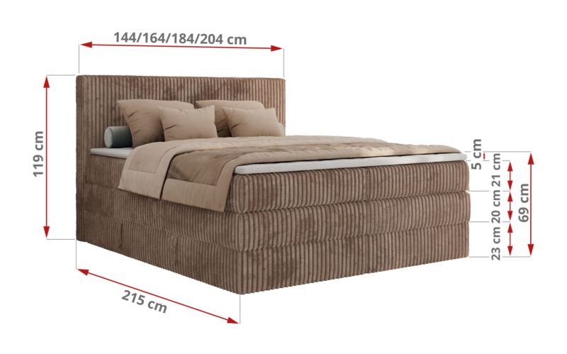 Łóżko kontynentalne MKS Meble TILIANO KING 160x200 H4 brązowy sztruks 1szt.