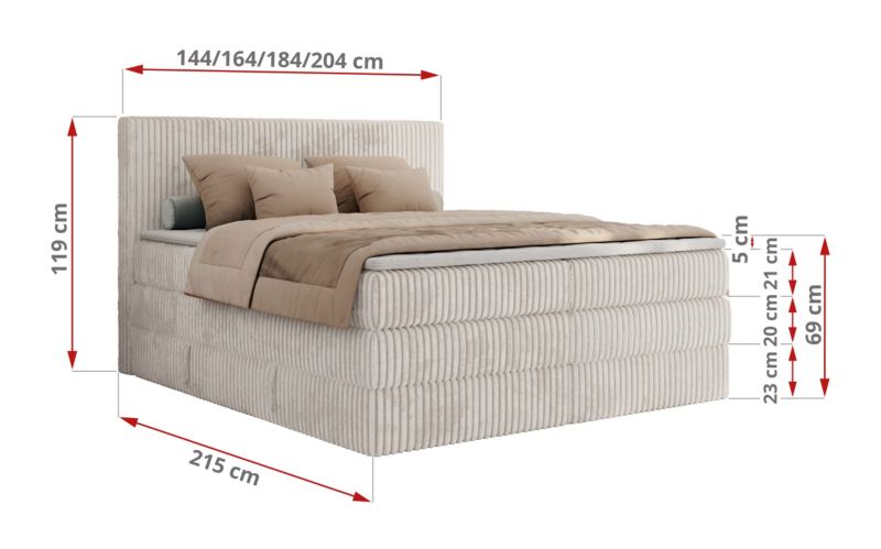 Łóżko kontynentalne MKS Meble TILIANO KING 180x200 H3 beżowy sztruks 1szt.