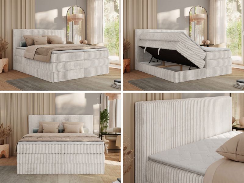 Łóżko kontynentalne MKS Meble TILIANO KING 180x200 H3 beżowy sztruks 1szt.
