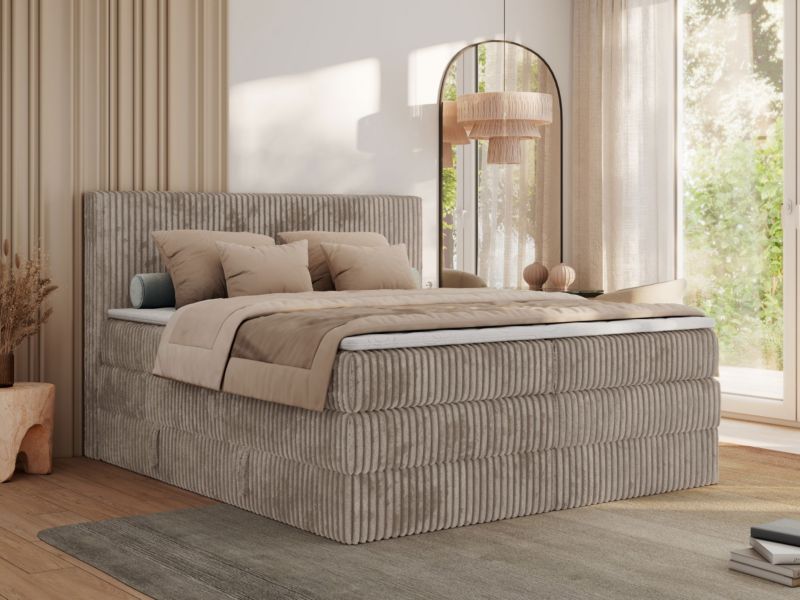 Łóżko kontynentalne MKS Meble TILIANO KING 180x200 H4 jasnobrązowy sztruks 1szt.