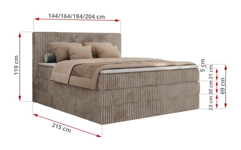 Łóżko kontynentalne MKS Meble TILIANO KING 180x200 H4 jasnobrązowy sztruks 1szt.