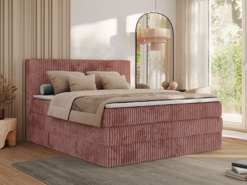 Łóżko kontynentalne MKS Meble TILIANO KING 200x200 H3 różowy sztruks 1szt.