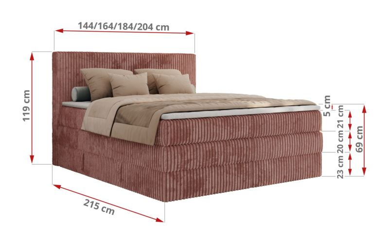 Łóżko kontynentalne MKS Meble TILIANO KING 200x200 H3 różowy sztruks 1szt.