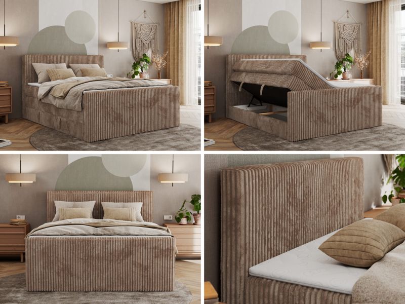 Łóżko kontynentalne MKS Meble TILIANO KING DUO 140x200 H3 brązowy sztruks 1szt.